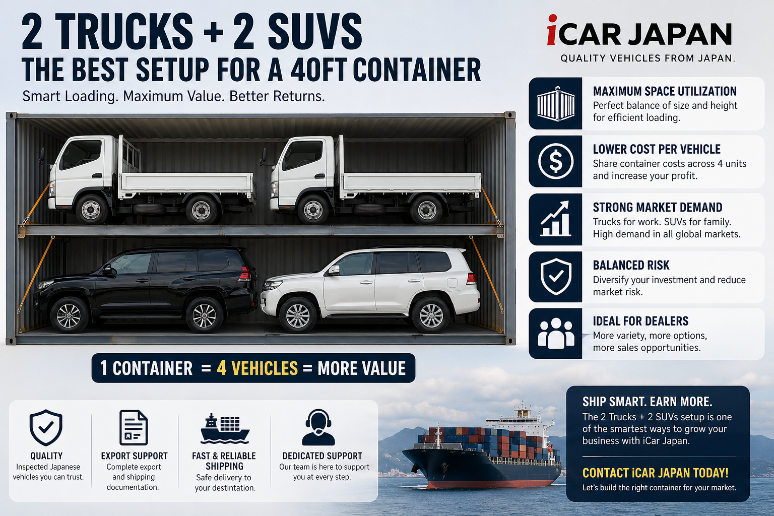 Why 2 Trucks + 2 SUVs Is the Best Setup for a 40-Foot Container